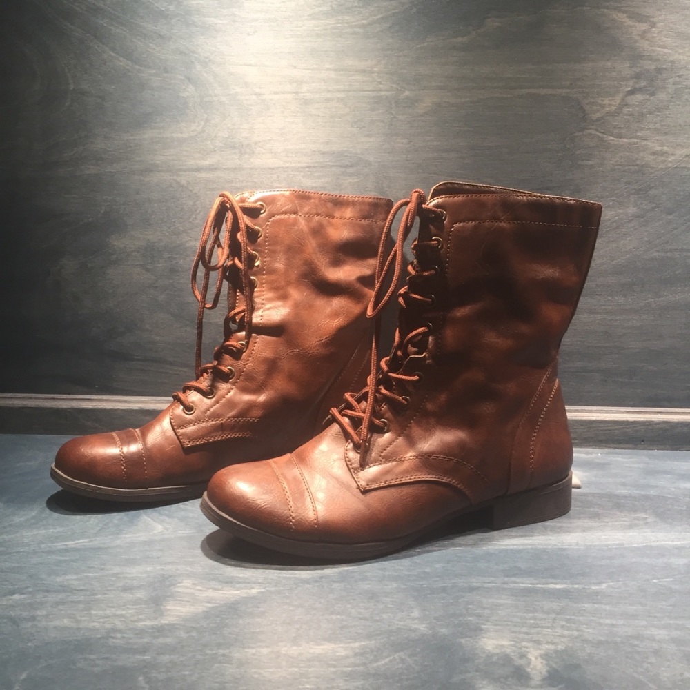 Faux Leather Lace up Boots